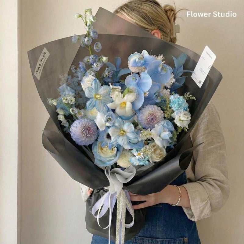 BBJ WRAPS Black Flower Wrapping Paper, Waterproof Floral Wrapping Paper, Korean Floral Paper Bouquet Wrapping Paper Florist Supplies, Multi Colors 20 Counts (Black) - Image 3